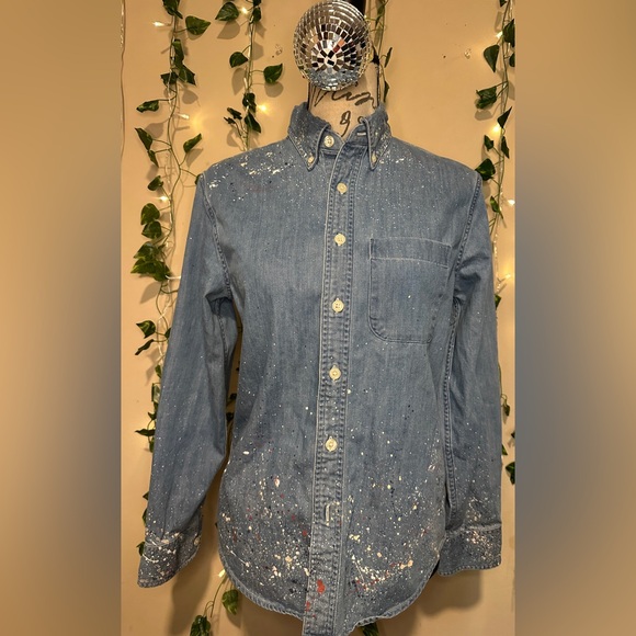 Abercrombie & Fitch Tops - Women’s  Denim Button-Down Shirt with Paint-Splatter Detail - Blue
